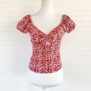 No Boundaries Red Puff Sleeve Ruched Blouse